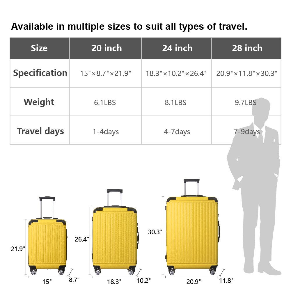 Lemon Yellow 3-Piece Premium ABS Luggage Set-20", 24", And 28" Suitcases With Multi-Position Handle, Silent Spinner Wheels, And TSA-Approved Lock-Durable, Stylish, And Spacious Travel Gear_voghion.com